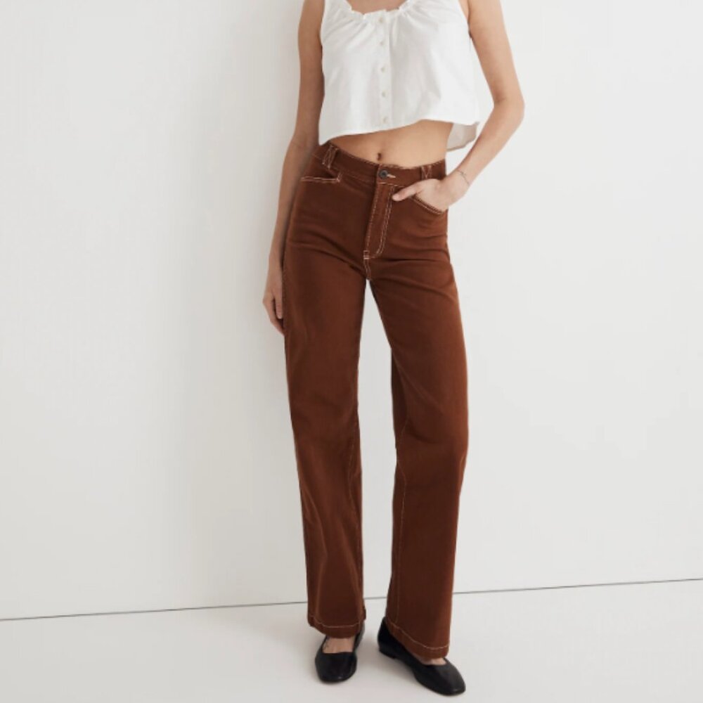 Madewell Petite Emmett 2.0 Wide-Leg Pants: Garment-Dyed Clifftop Brown 24P